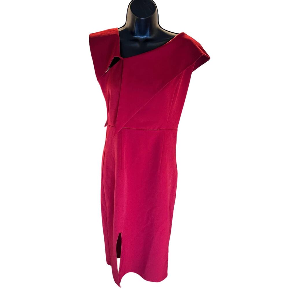 Metisu Wine Red Asymmetrical Trim Midi Dress Size Small